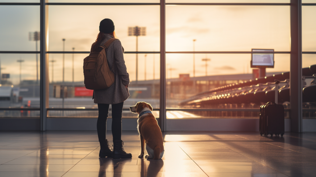 Dog and owner at airport