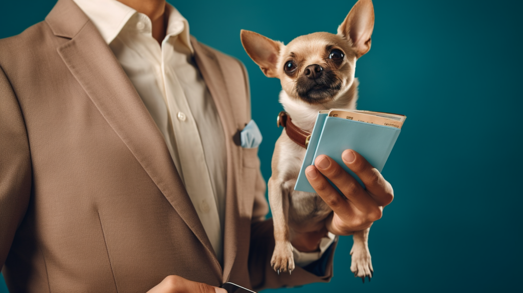 Owner holding dog and travel documents
